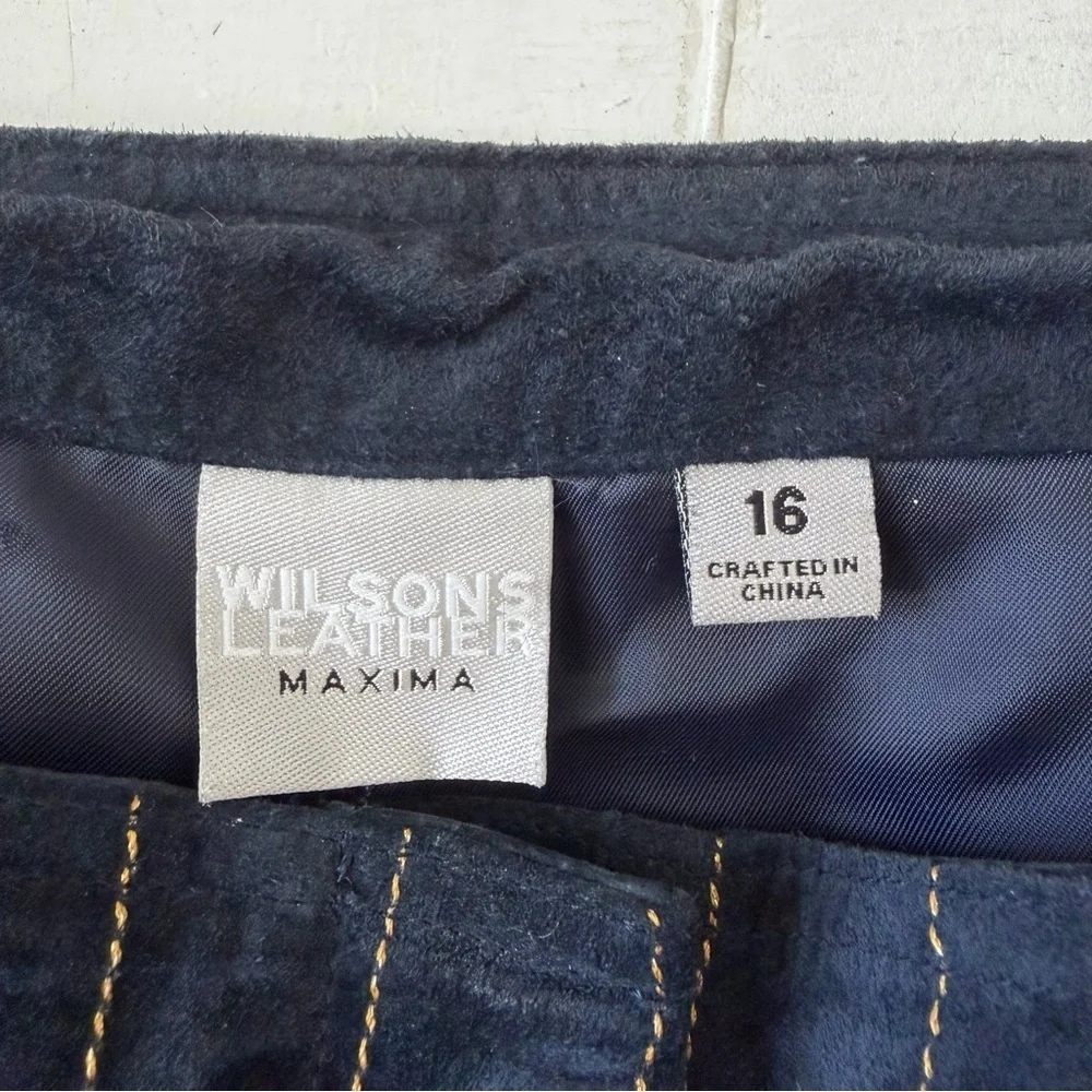 Vintage Wilson Leather Maxima Suede Navy Striped Pencil Pants Size 16 - Picture 4 of 11